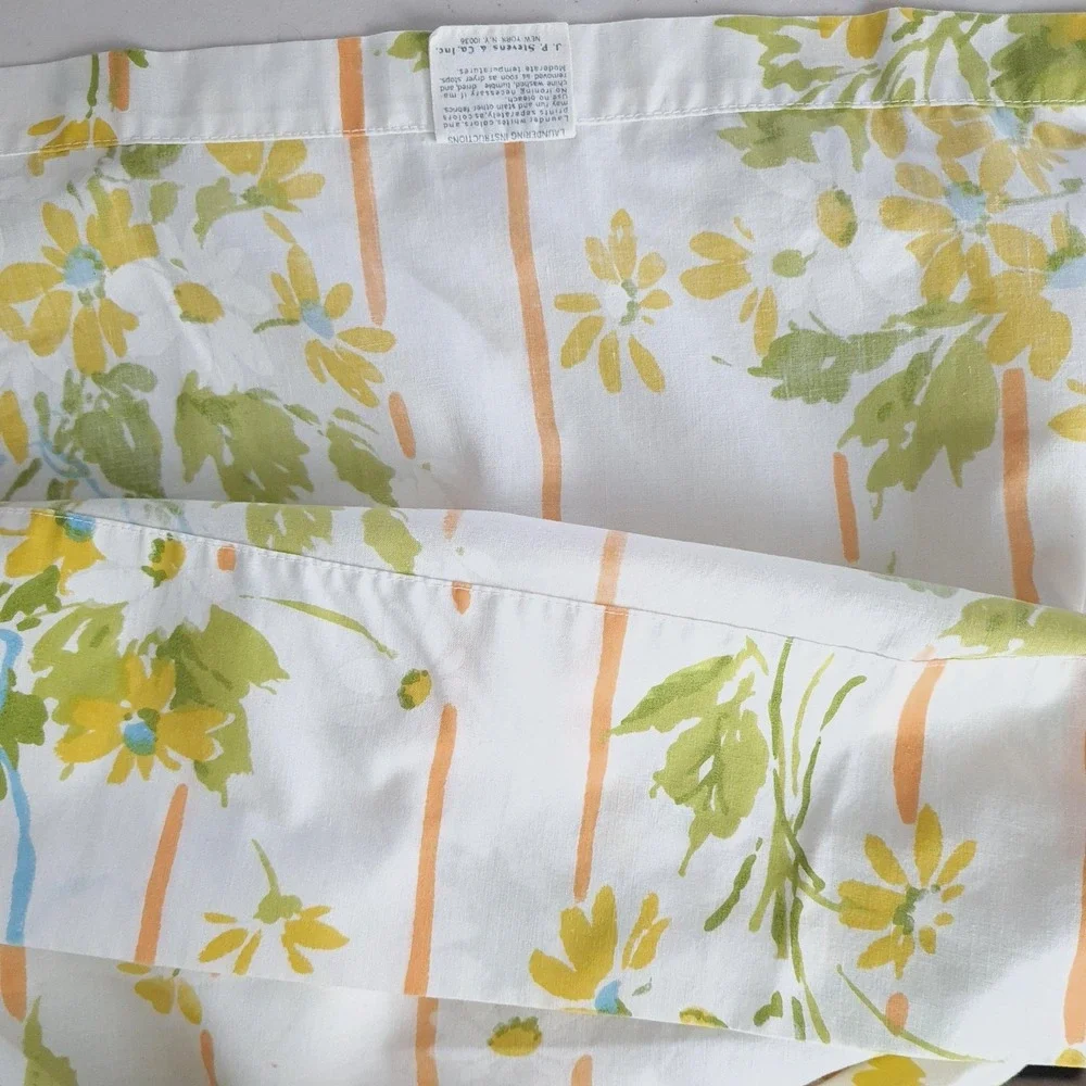 Vintage Utica Double Flat Sheet Daisy Floral Yellow Green Orange USA Bedding